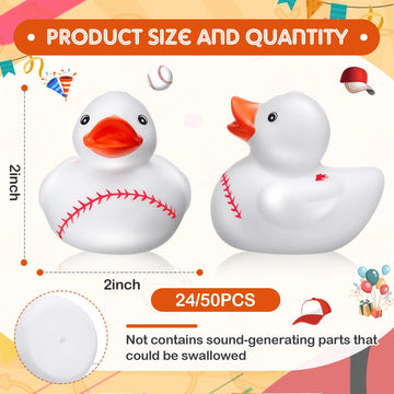 Deekin 50 Pcs Baseball Rubber Ducks 2 Inch Middle Ducks Bulk Baseball Theme Party Favors For Birthday Party Game Gifts