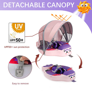 Baby Pool Float With Upf50+ 3D Adjustable Canopy, Add Tail Mambobaby Float Non Inflatable Infant Floats For Pool, Cartoon Narwha