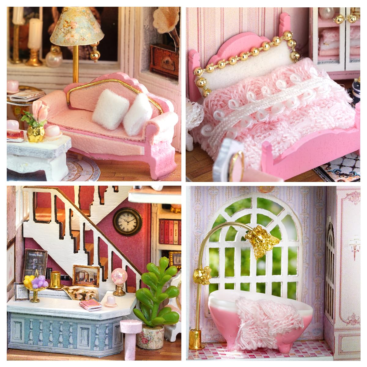 Diy Miniature House Kit, Cuteroom Wooden Dollhouse Kit Tiny House Making Kit With Furnitures, Diy Dollhouse Kit Gift For Women And Girls (Romantic Castle)
