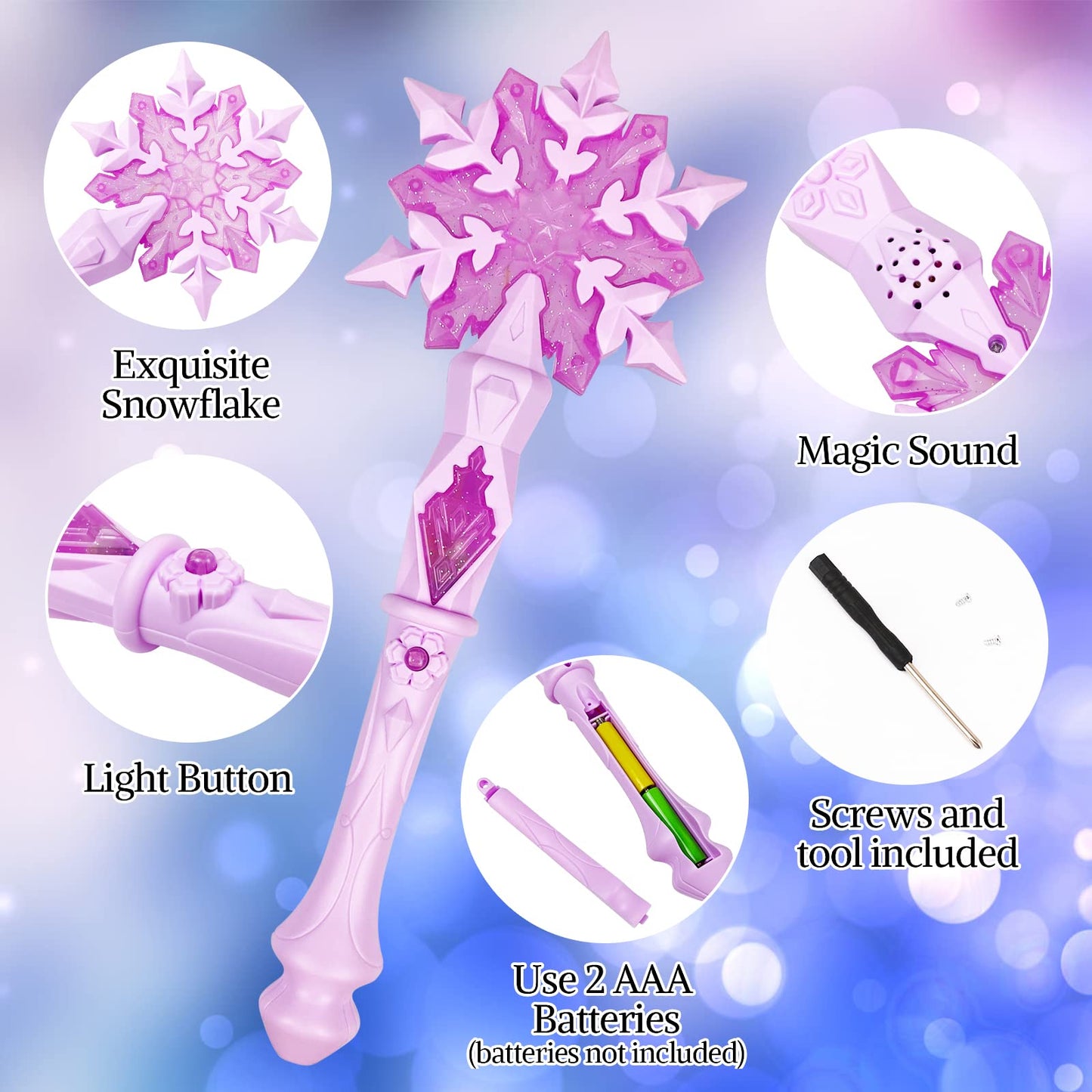 Light Up Frozen Snowflake Wands With Sound(Motion Sensitive) Magic Toy For Kids Girls Princess Party Favors Costume Cosplay Acce