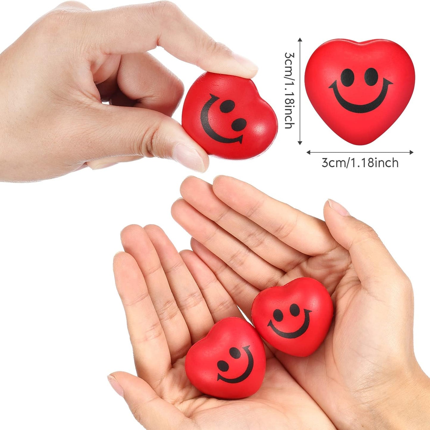 48 Pieces Stress Balls Bulk Valentine'S Day Heart Stress Balls Red Smile Face Squeeze Balls Mini Foam Balls Heart Shaped Smile S