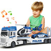 Bstoyder Toddler Boy Toys for 3 4 5 6 7 Years Old Kids, 25'' Semi Truck Toy with Racing Car and Helicopter, Friction Powered Pol