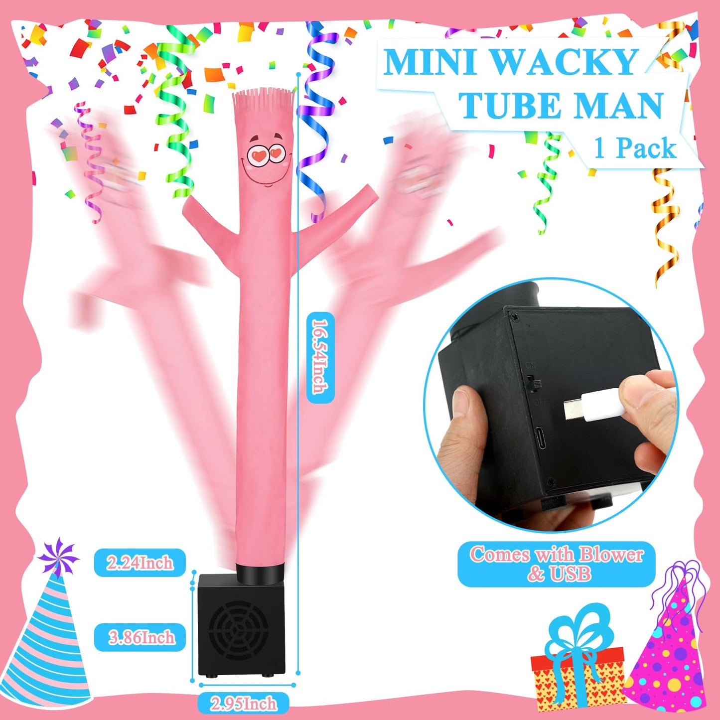 Poen Easter Mini Inflatable Tube Man - Funny Gift for Kids, Wacky Waving Inflatable Guy with Blower for Birthday Party Decor, Multicolored