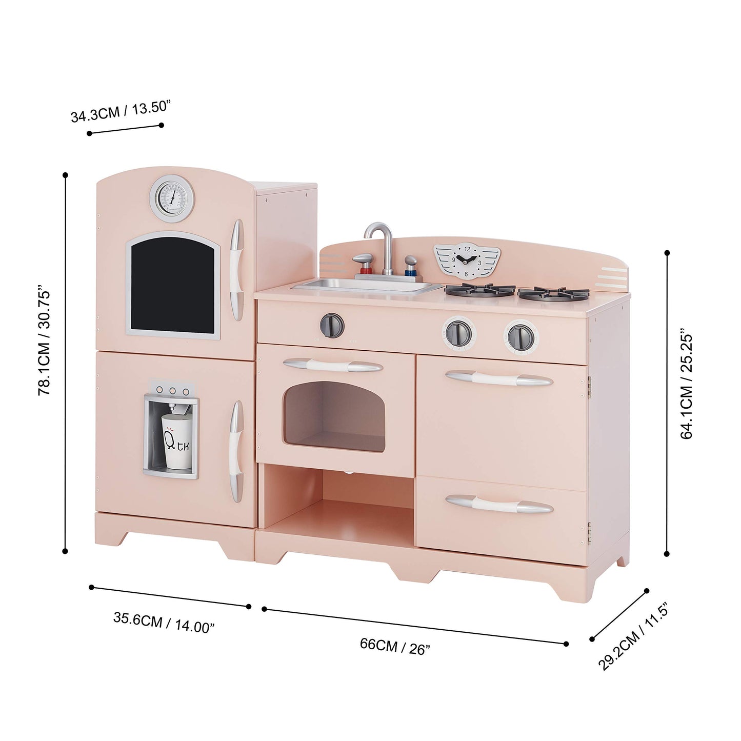 Teamson Kids - Retro Kids Toy Pretend Play Kitchen Playset with Refrigerator. Freezer. Oven and Dishwasher - Pink (2 Pcs)