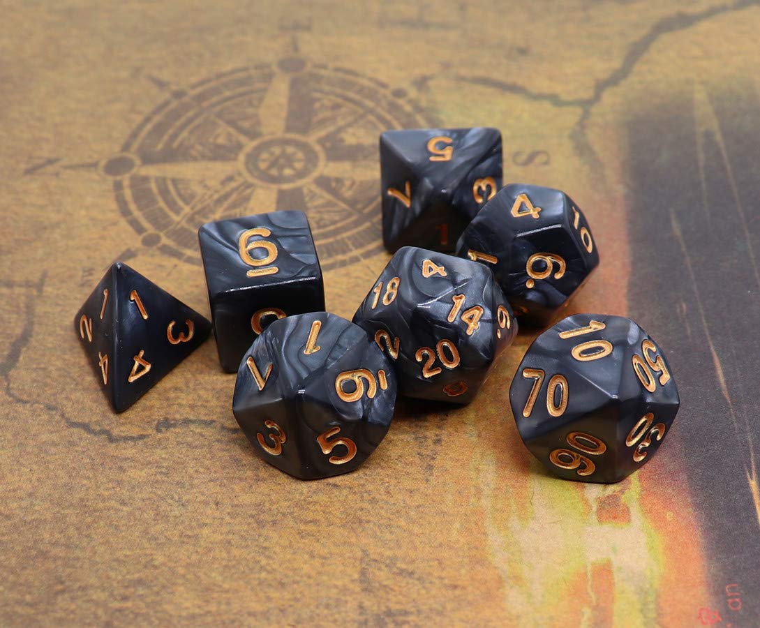 Polyhedral Dnd Dice Set Pearl Black For Dungeon And Dragons D&D Pathfinder Rpg Mtg Dice D20 D12 D10 D8 D6 D4