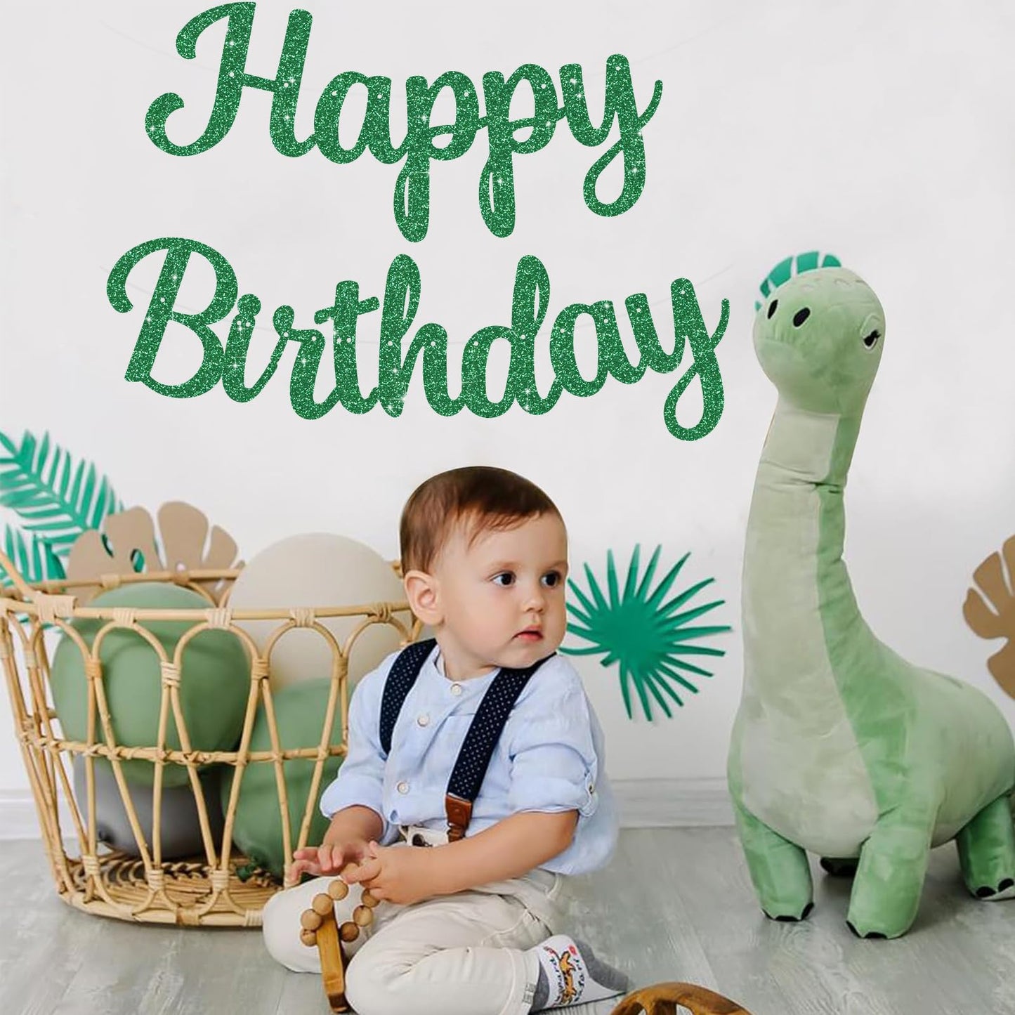 Beishida Green Happy Birthday Banner - No Diy,10Feet,Pre-Strung-Glitter Happy Birthday Sign, Happy Birthday Garland,Happy Birthd