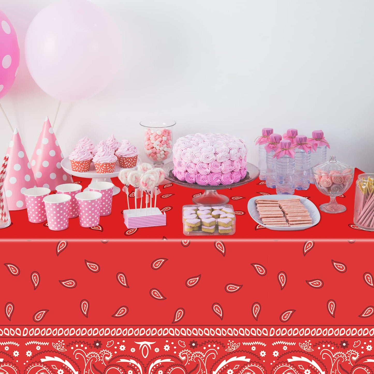 K1Tpde 3Pcs Red Bandana Party Tablecloths, Cholo Gangsta Theme Bandana Table Covers, Bandana Plastic Tablecloth, Cholo Themed Western Party Decorations For Adult, Cholo Theme Western Party Supplies
