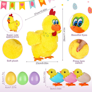 Foilswirl 11 Pcs Easter Plush Toys Include Electric Stuffed Laying Egg Chicken Dancing With Sound Music Interactive Hopping Rabb