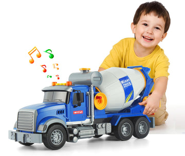 ANJARU Big Cement Mixer Truck Toys Engineering car Lights Sounds,Friction Powered Push car,Go Construction Vehicles Toddlers Boy
