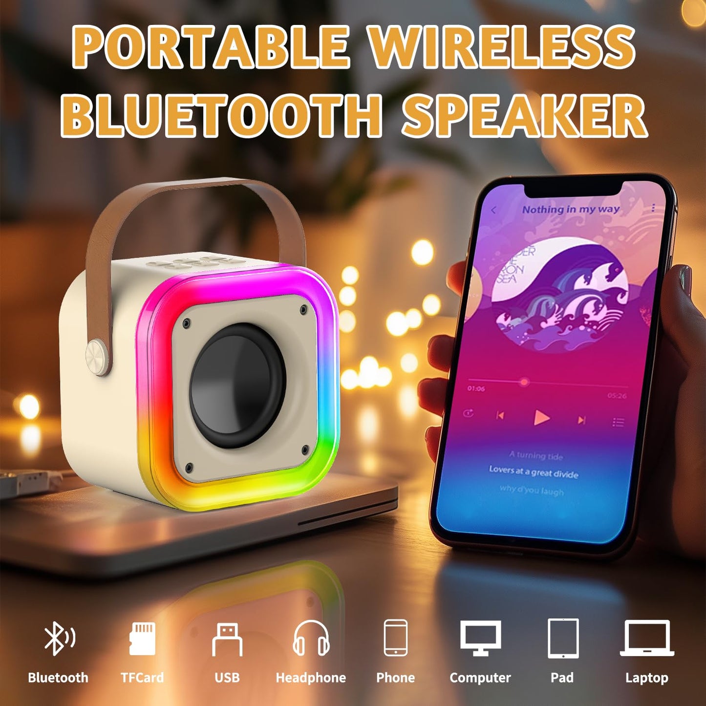 Mini Karaoke Machine For Kids, Bluetooth Karaoke Speaker With 2 Wireless Microphones And Led Lights For Kids And Adults, Birthda