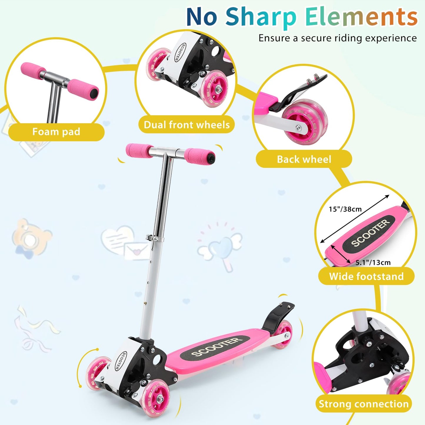 Toddler Scooter, Foldable Three Wheel Lean-To-Steer Scooter For Kids Ages 3-5, Heavy Duty Toddler Scooters, 4 Height Adjustable,
