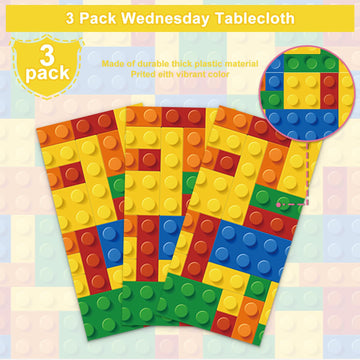 3Pcs Building Block Party Tablecloths For Boys Kids Colorful Building Plastic Table Cover Blocks Themed Birthday Party Supplies