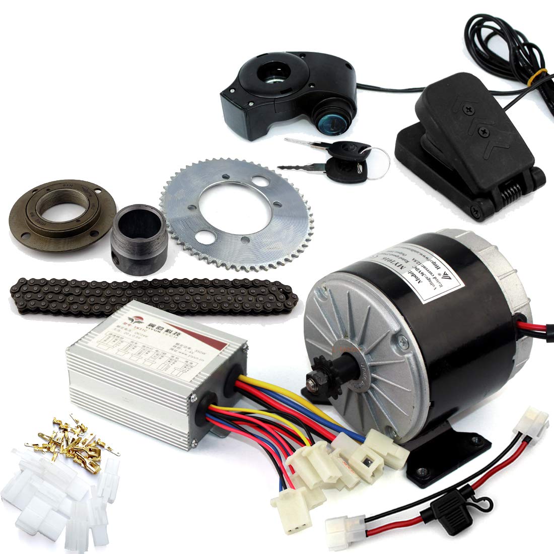 L-Faster 24V36V 350W Motor Kit Gokart Engine System With Gas Pedal Child Bike Conversion Kit Diy 4-Wheels Cart (24V350W Pedal Ki
