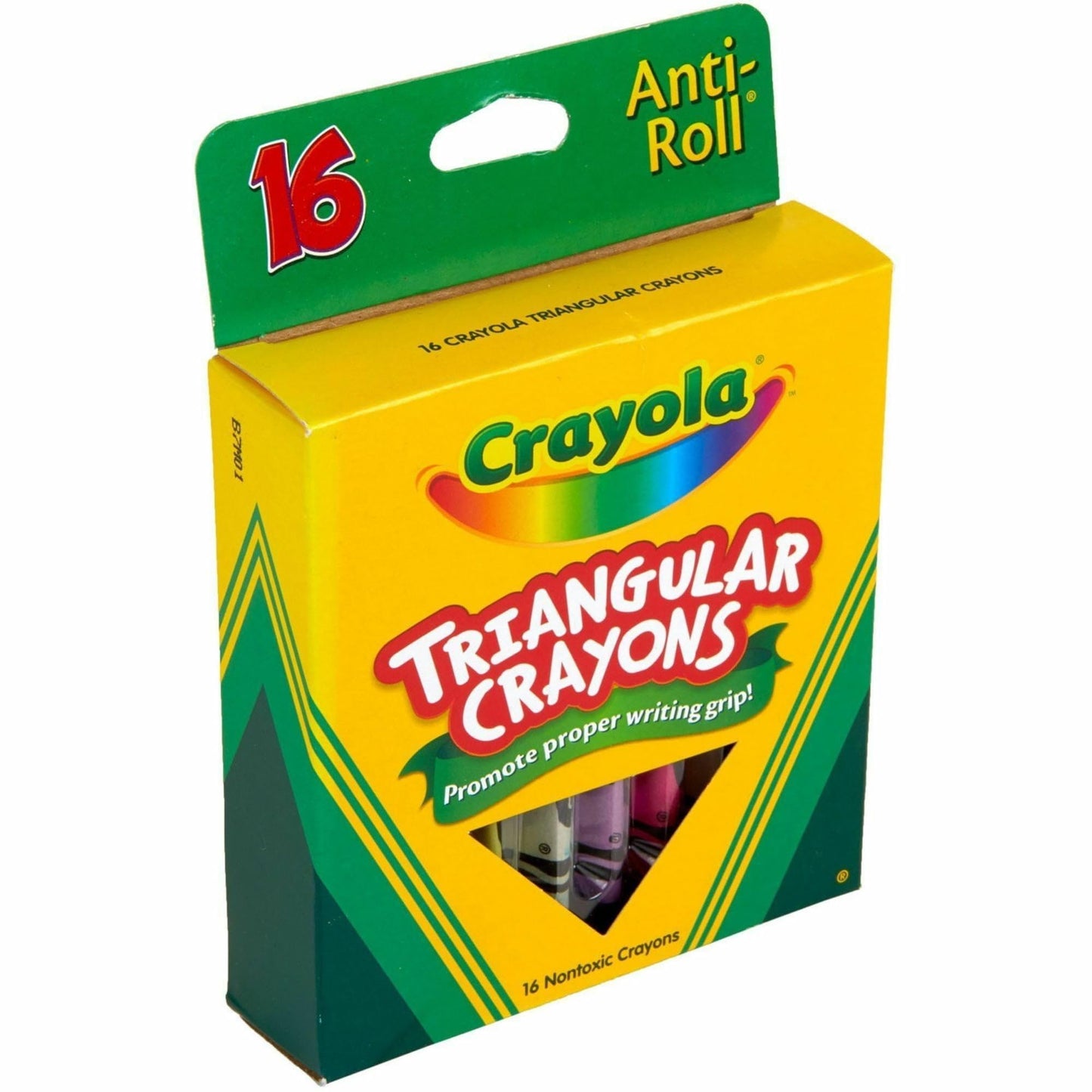 Crayola Triangular Crayons, Multi-Colored, 16 Count, Wax Material, Model BIN524016-16