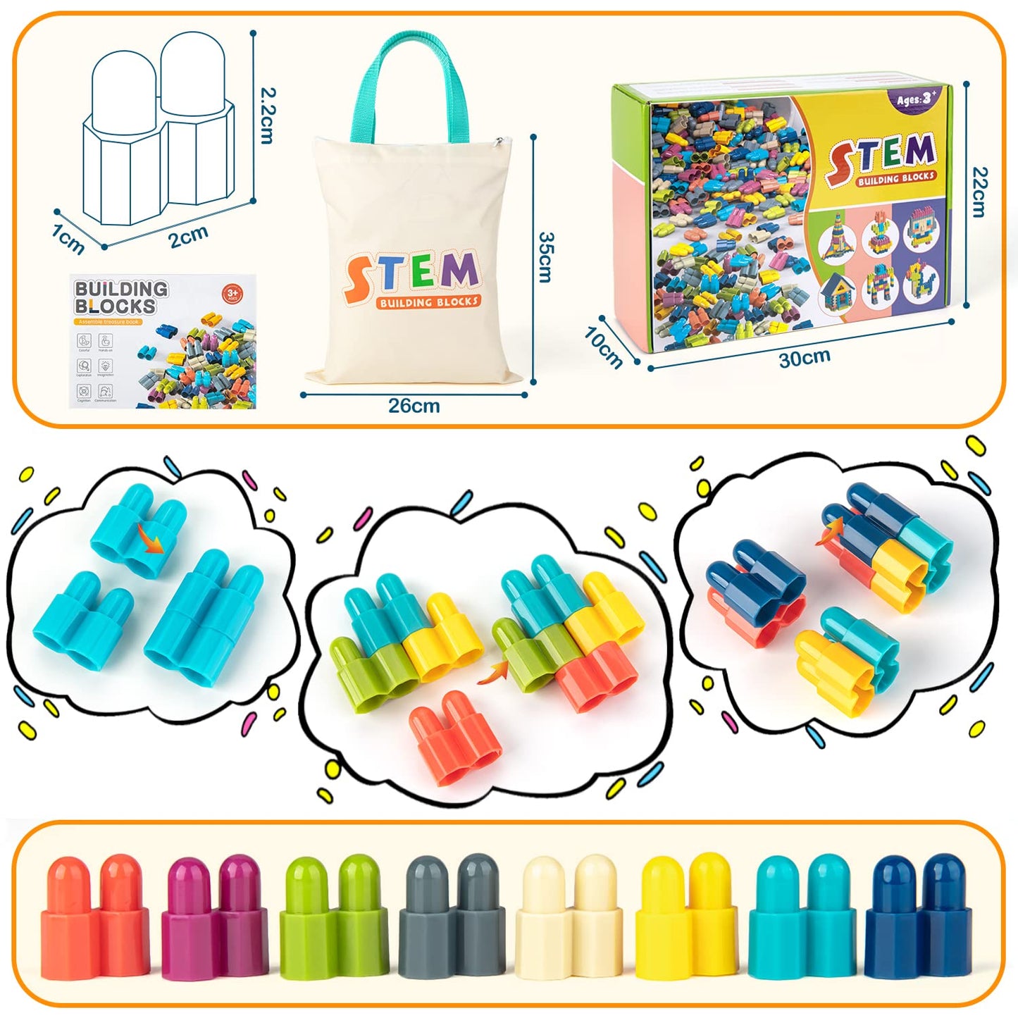 Tigerhu Kids 1120Pcs Building Blocks Set Educational Stem Building Toy, Construction Block Toys Set Learning Playset Kit For Boys Girls, Child Brain Development Preschool Kindergarten Toy Age 3+