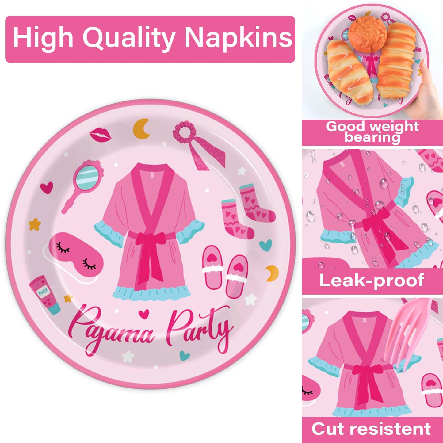 100 Pcs Pajama Party Supplies Sleepover Party Supplies For Girls Sleepover Paper Plates Napkins Spa Slumber Party Tableware Set