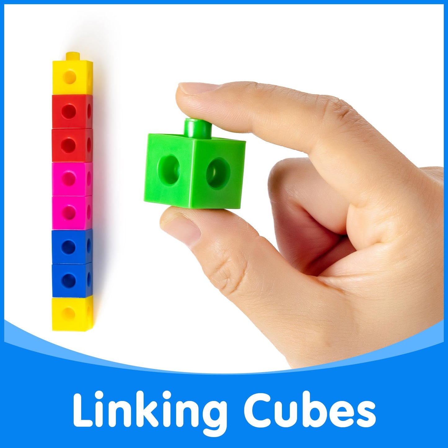 Odoorgames 100 Pcs Linking Cubes - Building Blocks For Kids, Connecting Cubes With 384 Stickers, Perfect Math Learning Tool & Ed