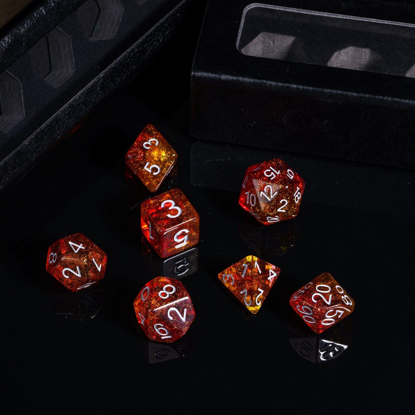 Hddais Dnd Dice Set 7Pcs Orange Polyhedral Dice Set Glitter D&D Dice For Dungeons And Dragons Role Playing Tabletop Games,D N D