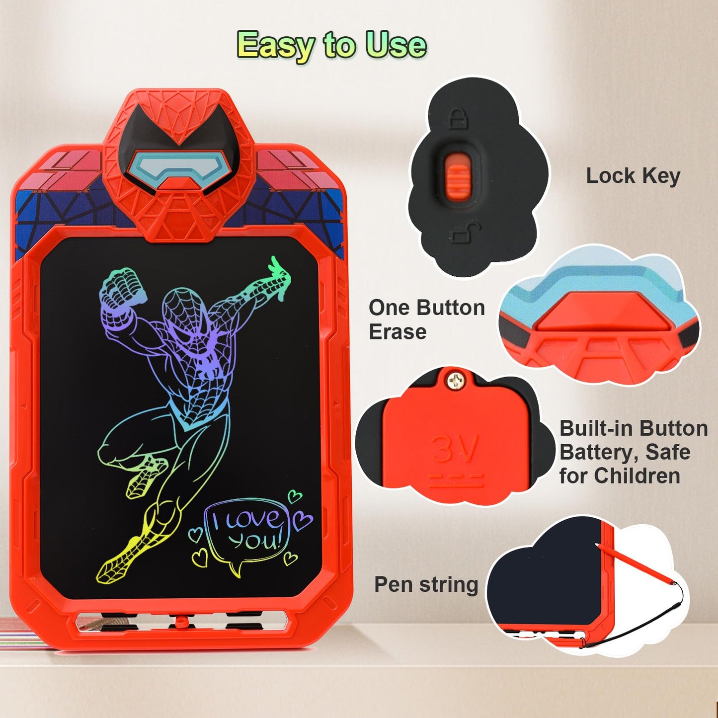 CHAFEGY 10 Inch LCD Writing Tablet for Kids, Alien Warrior Design Drawing Tablet, Doodle Board Pad for Learning, Toy Gift for Bo