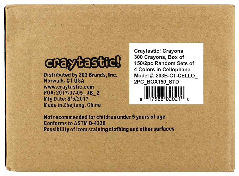 Craytastic! (900 Total Crayons 2-Packs Of Premium Full-Size Crayons In Cellophane Wrapper (Assorted: Red, Green, Blue, Yellow) S