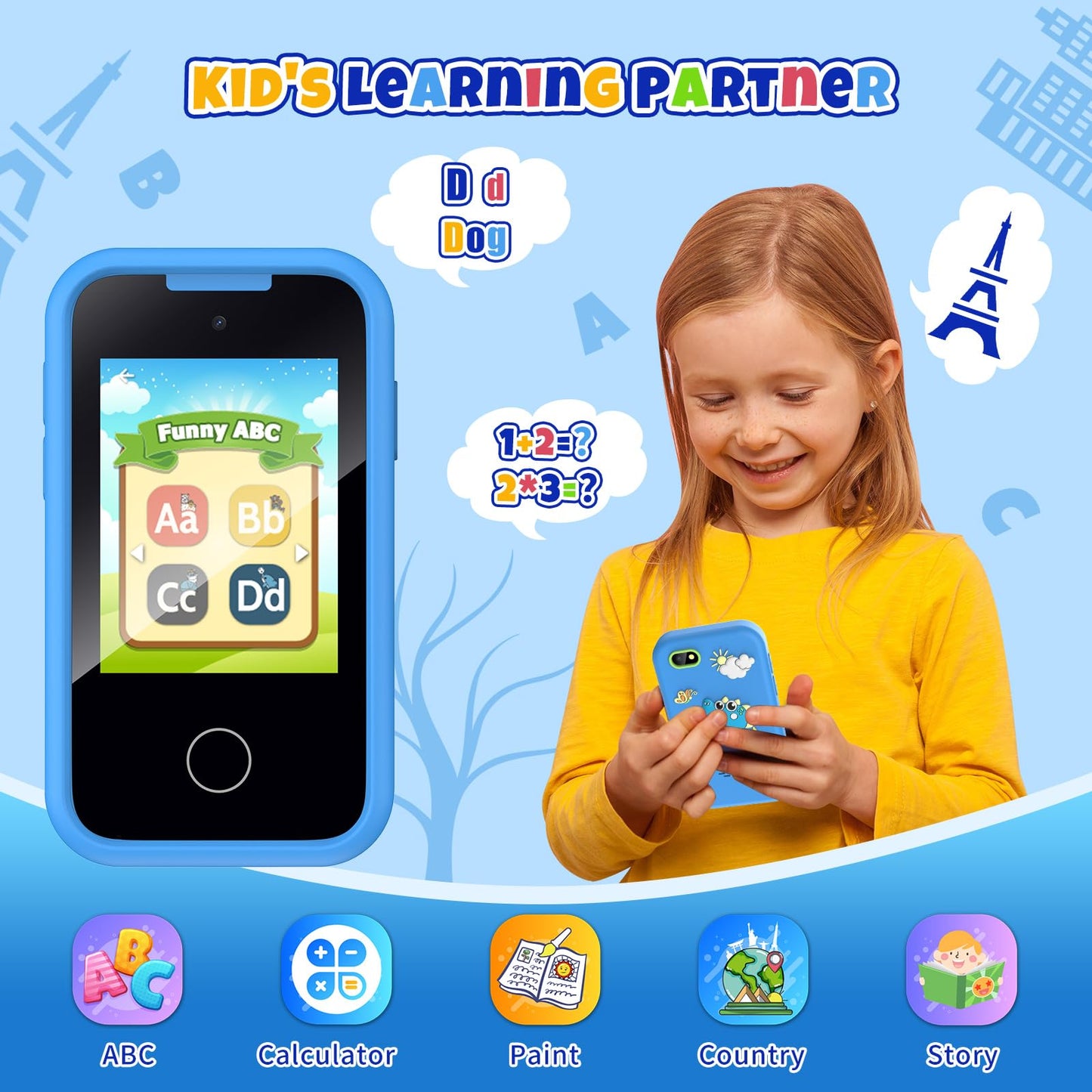 Nikuku Kids Phone for Boys, Kids Smart Phone Dinosaur Toy Christmas Birthday Gifts for Boys 3-8 Years Old, Cell Play Phones for