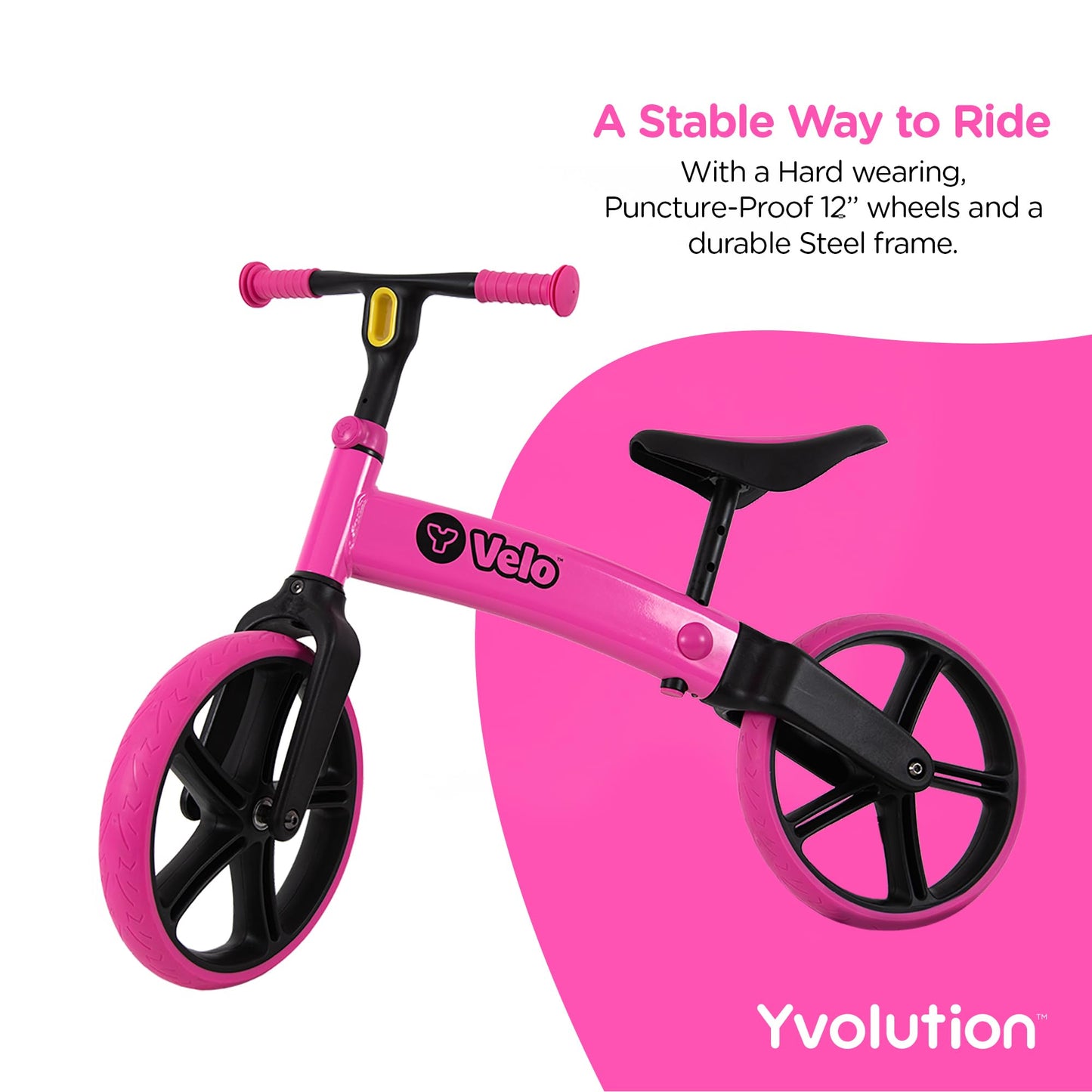 Yvolution Y Velo Senior Balance Bike Trainging Bicycle 12'' No Pedal Push Bicycle For Kids Ages 3-5 Years Old (Pink)