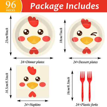Gisgfim 96 Pcs Chicken Birthday Party Supplies Paper Plates Napkins Chicken Themed Party Birthday Decorations Favors For Kids Se