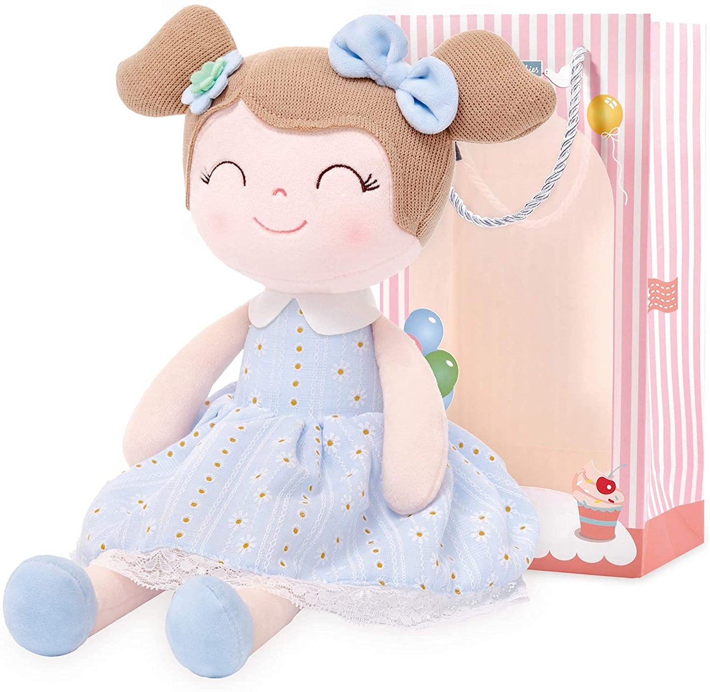 Gloveleya Baby Doll Girl Gifts Cloth Dolls Plush Toy Light Blue 16 Inches With Gift Box