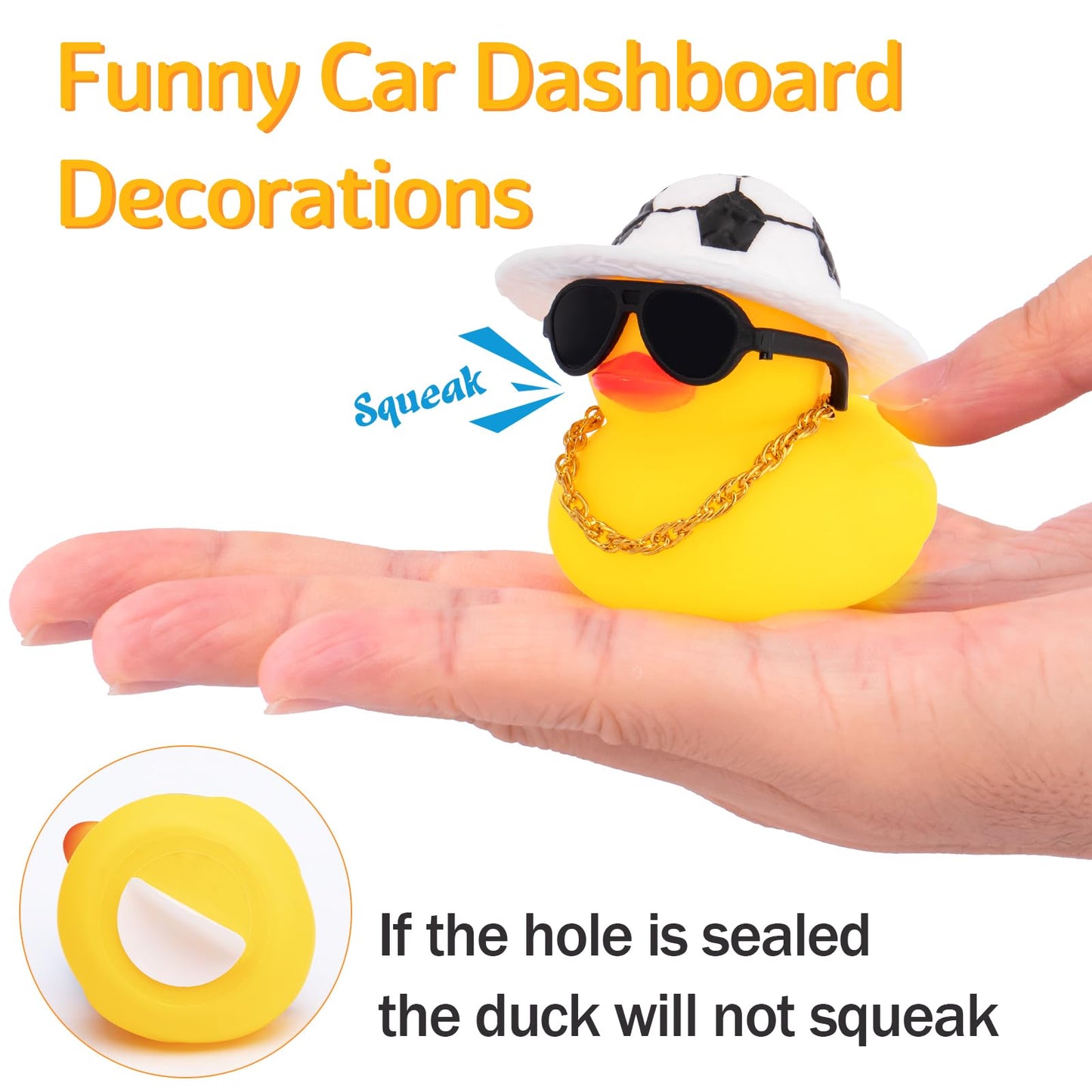 Wonuu Rubber Duck Car Ornaments - Duck Car Dashboard Decorations With Soccer Court Hat Necklace And Sunglasses