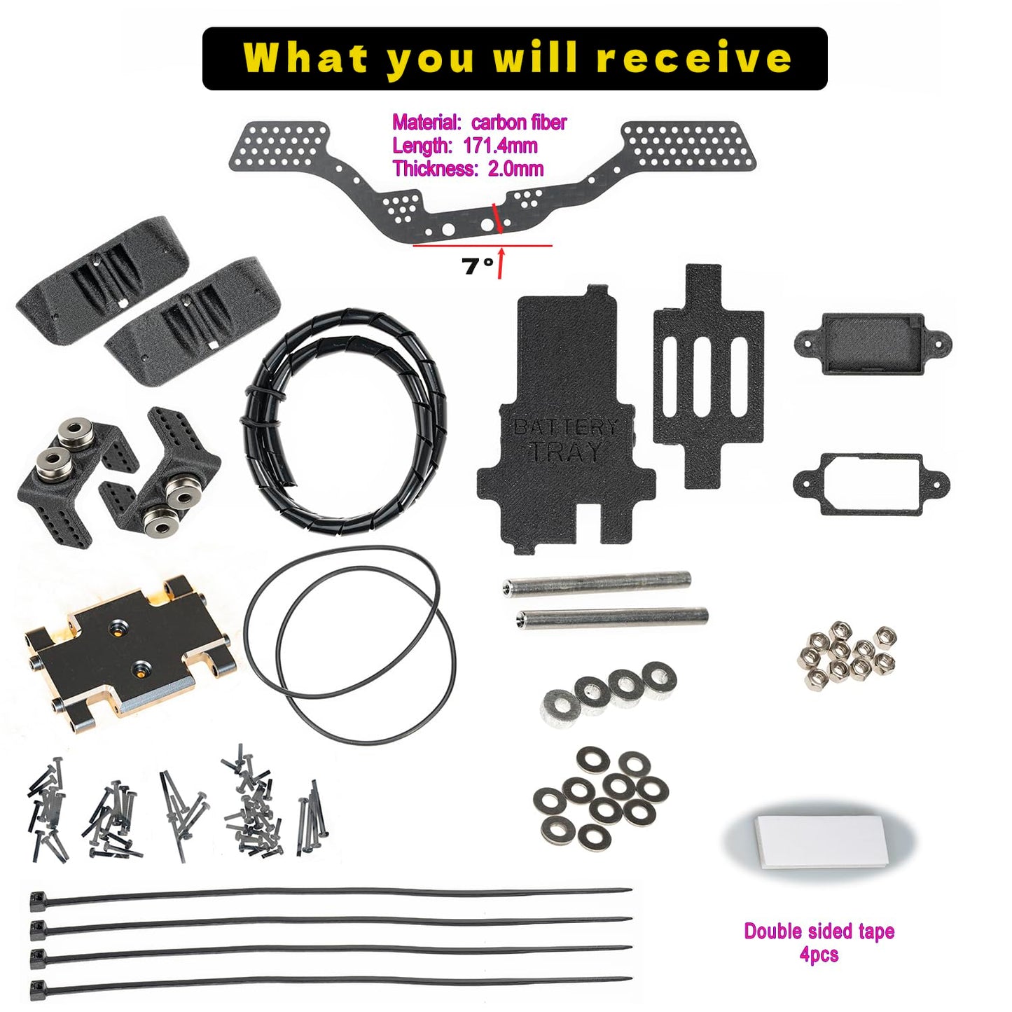 RampCrab Carbon Fiber Chassis Kit for SCX24, 7 Angled Skid, LCG Chassis Kit for Axial SCX24 C10, JLU, Bronco, Deadbolt