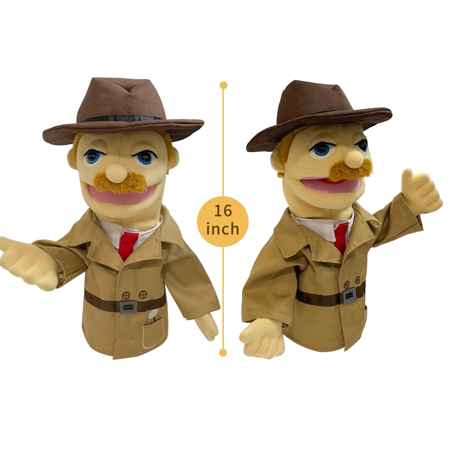 Okegztoa 16'' Puppets Entriloquist Puppet,Hand Puppets For Kids Plush Detective Puppets For Adults With Removable Mouth Puppet F