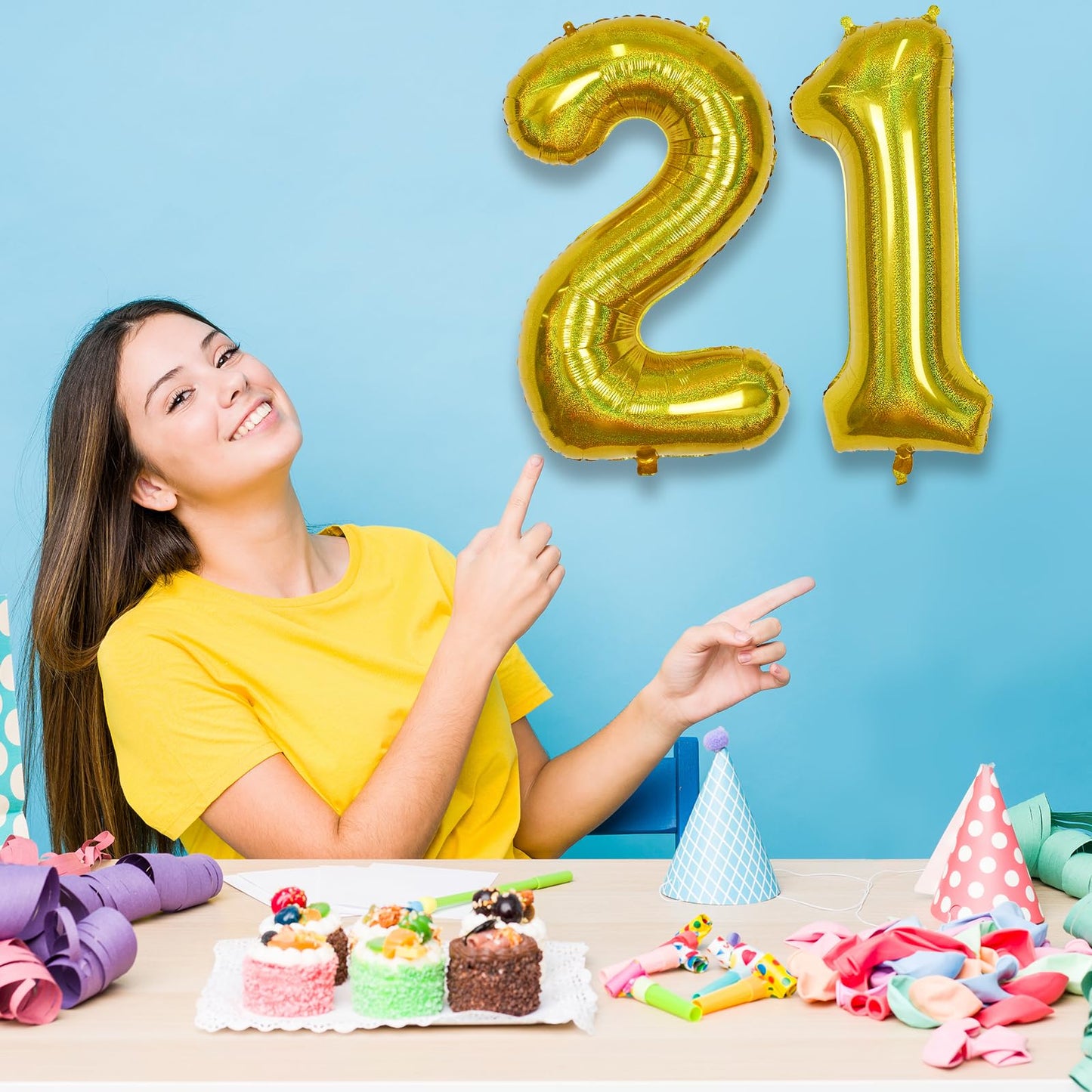 21St Birthday Balloons For Men, Large Laser Gold Foil Number 2 & 1 Balloons, Mylar Globos Dorados Self Inflating Helium 21 Ballo