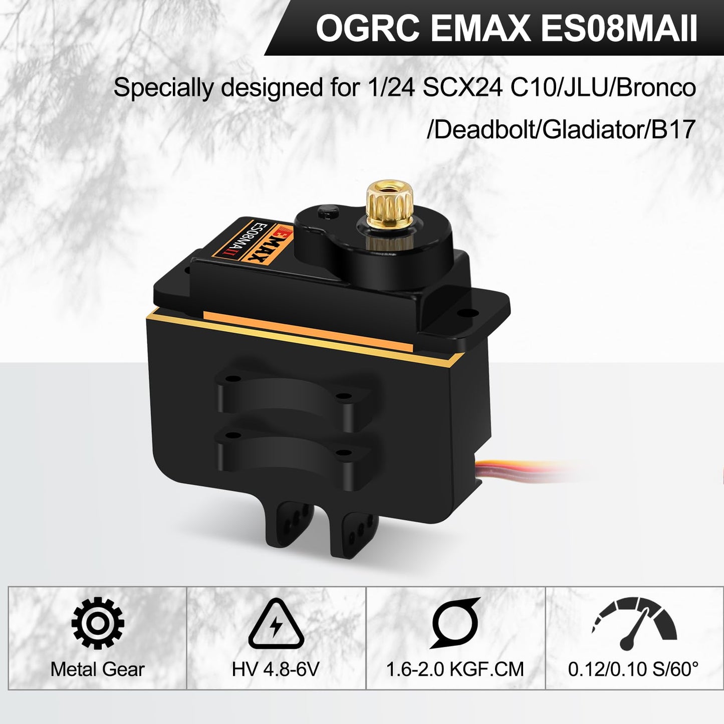 OGRC 12g Servo EMAX Servo RC Steering Servo with Servo Arm Steering Link and Brass Servo Mount for Axial SCX24 AX24 RC Car Upgra