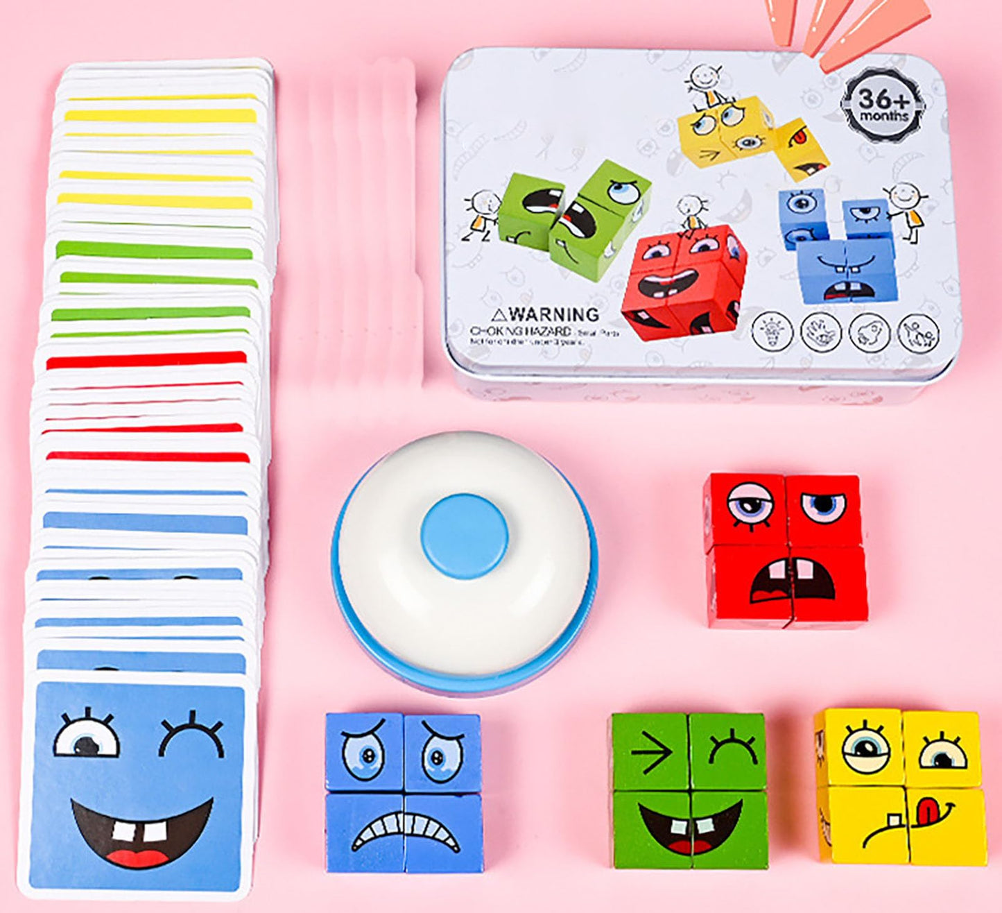 Alalatois Large Wooden Face Expression Puzzle Building Cubes Manipulatives Face Changing Magic Cube Puzzles Matching Game With B