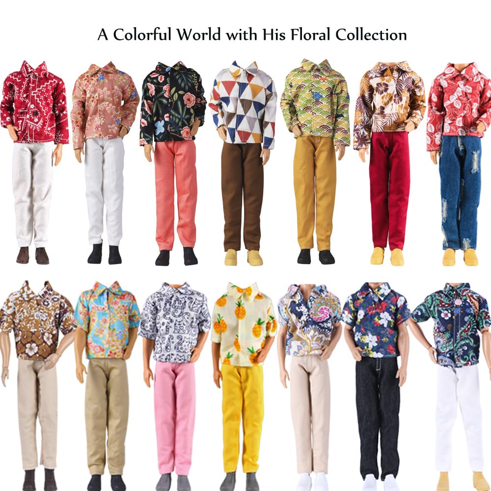 E-TING 10-Item Boy Doll Outfit Pack - 5 Casual Wear Sets + 5 Shoes, Polyester, Random Styles