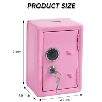 Kids' Mkid Safe Piggy Bank, Metal Safe With Key, Money Saving Box For Children, Boys Girls Best Giftoney Banks (Pink, One Size)