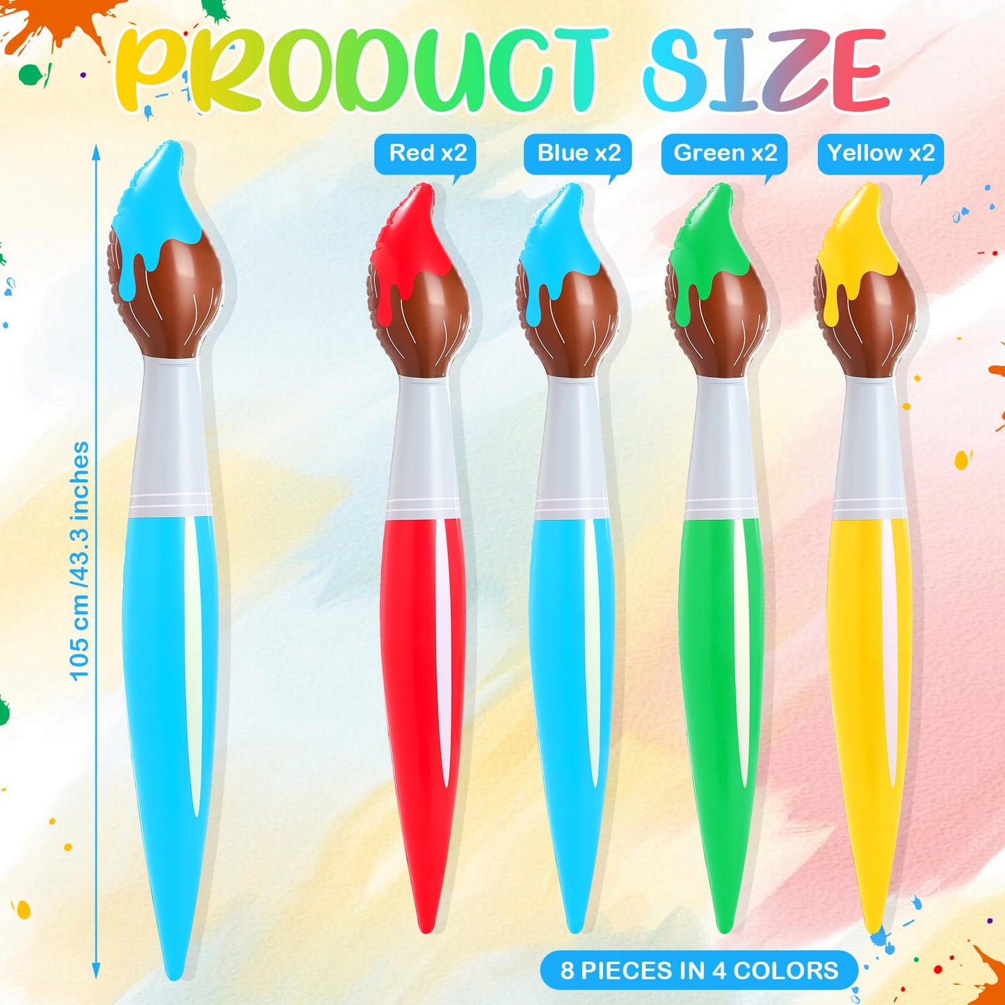 Vercanmonth 8 Pcs 43.3 Inch Giant Inflatable Paint Brushes Large Blow Up Colored Paintbrushes Set Art Paint Brushes For Kids Sum