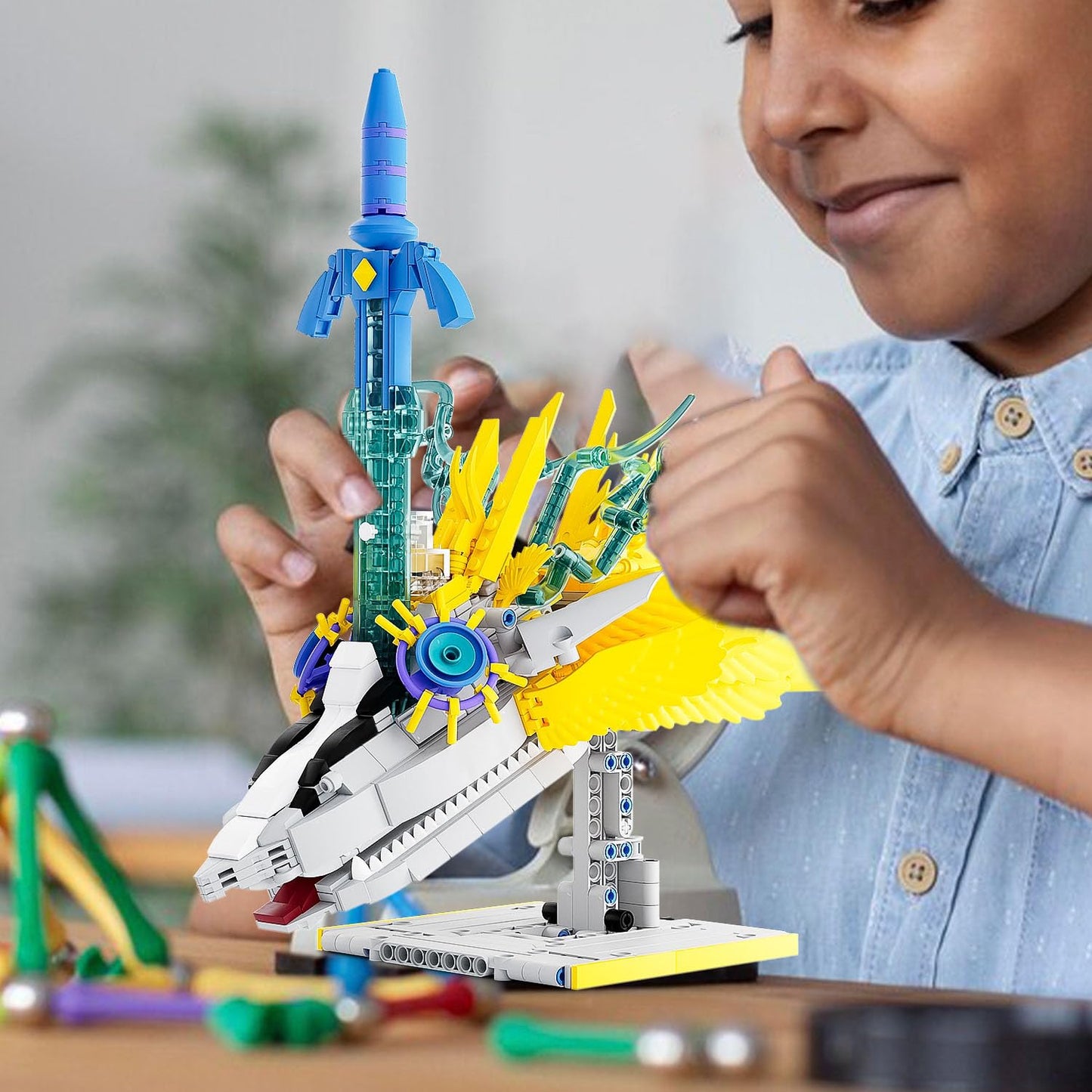 MOC TOTK Master decorative replica blade Building Set Legendary decorative replica blade Building Toy with Crossing Light Dragon Base Gifts for Fans Kids mature-themeds Compatible with Lego Animal 702 PCS (KK10001)