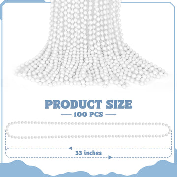 100 PCS White Mardi Gras Beads Bulk, 33'' Mardi Gras Beads Necklaces, Round Beaded Accessories Set Parade Throw Beads Accessorie