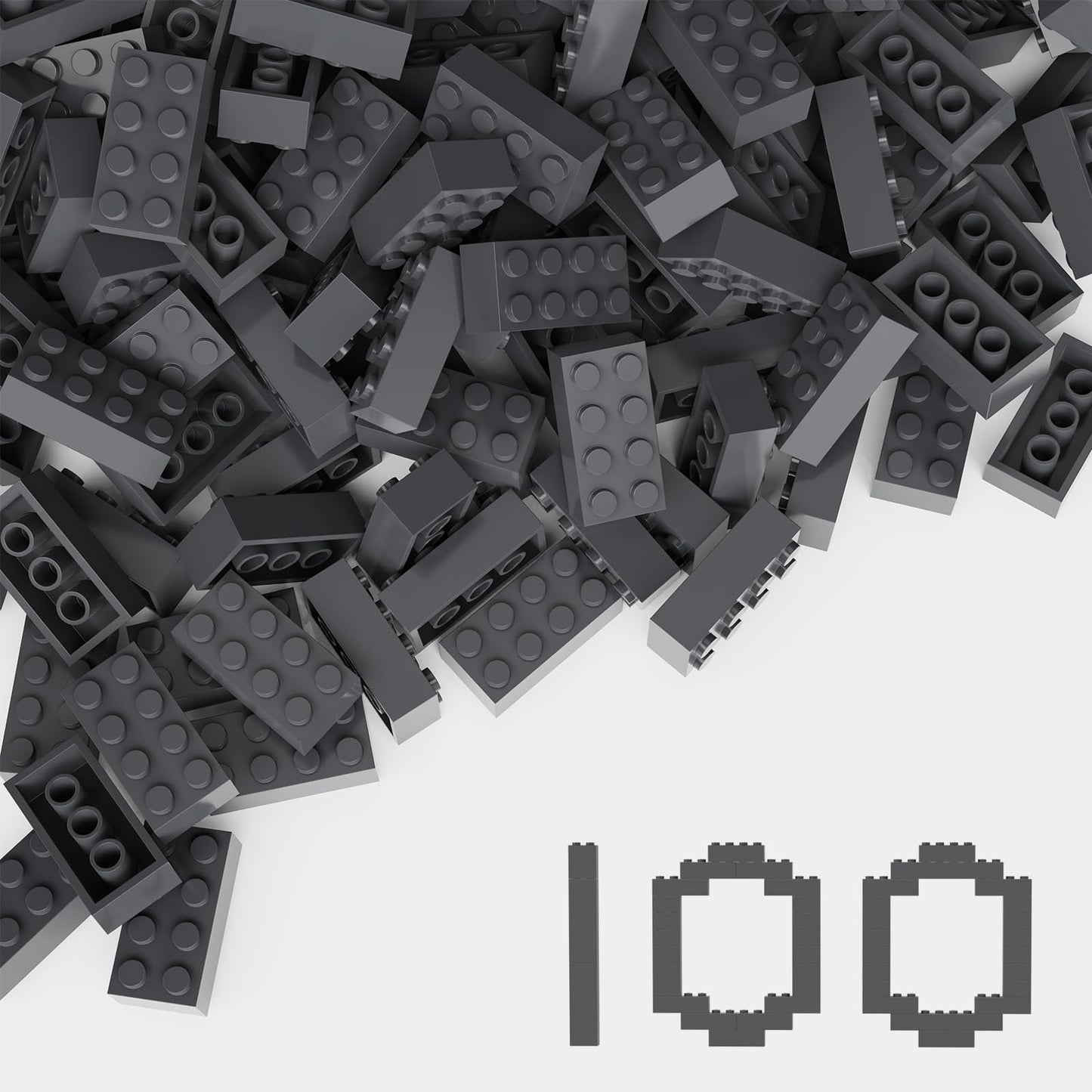 Classic Building Bricks 100 Pieces 2X4 Gray Deep, Classic Brick Block Parts And Pieces 3001, Compatible With Lego, Age 6+ Creati