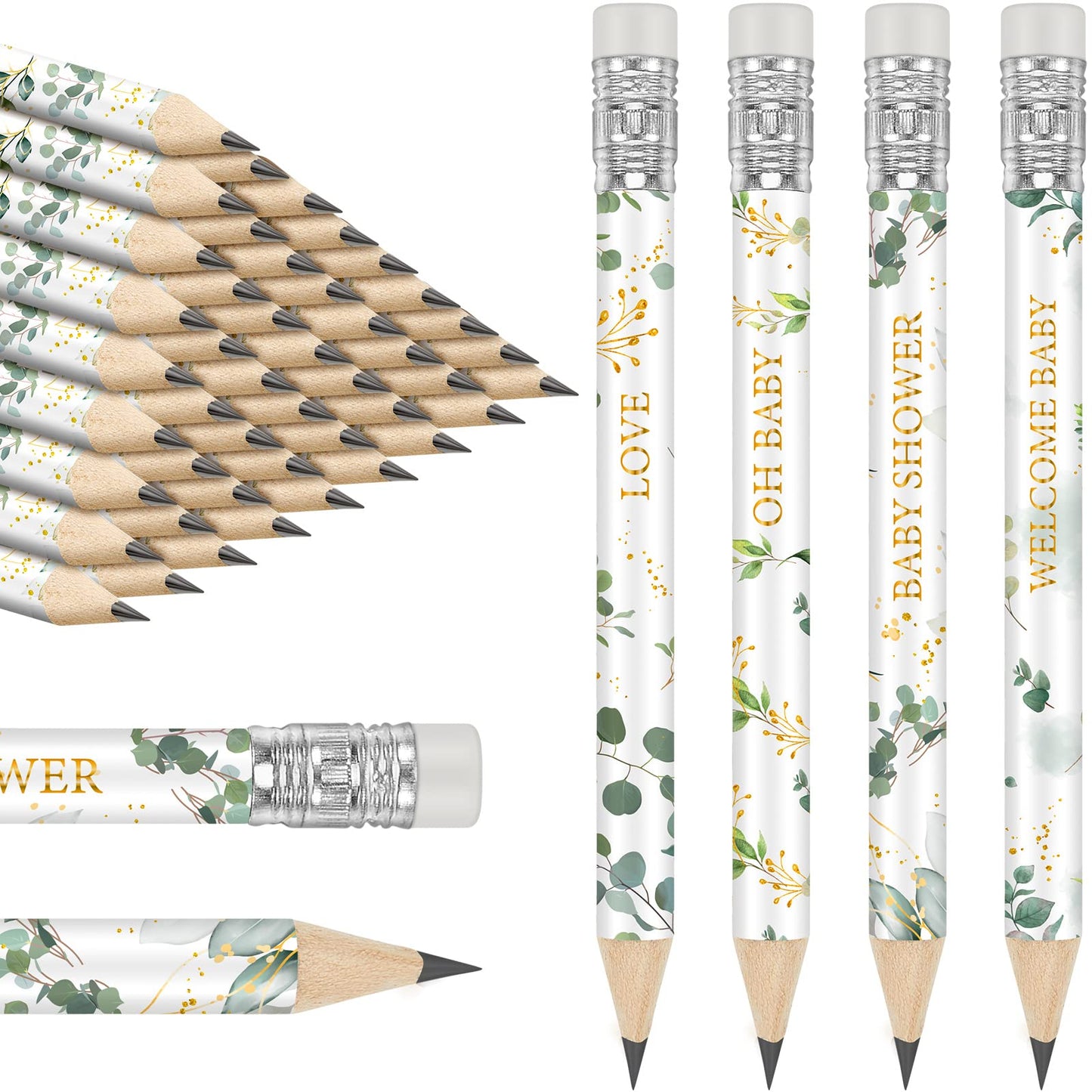 Tinlade 60 Pcs Sage Green Baby Shower Golf Pencils With Erasers Small Kids Sharpened Mini Pencils For School In Bloom Baby Shower Supplies