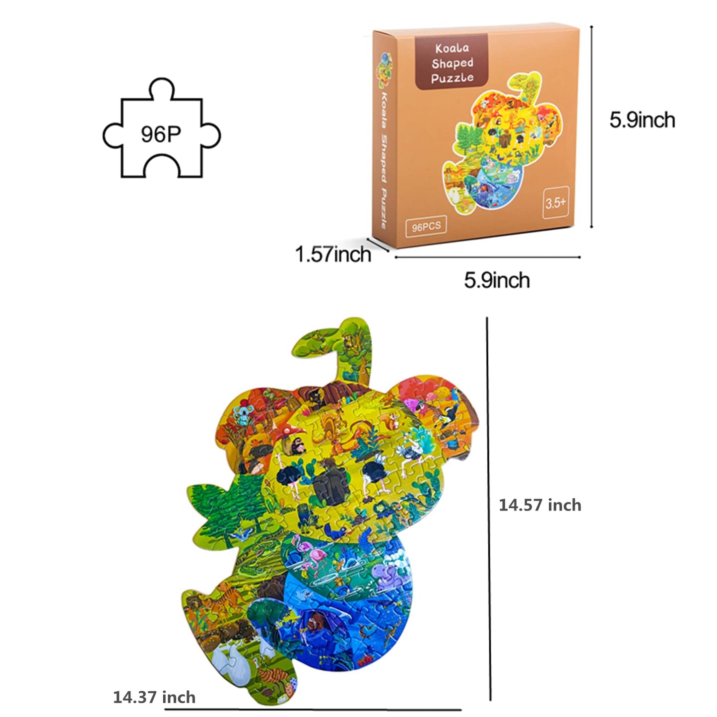 Kids Puzzle For Kids Ages 4-8, 8-12 And Teens, 96 Piece Koala Shaped Animal Jigsaw Large Puzzles For Boys Girls Ages 8-10, Fun Game Learning Puzzle Toys For Children Kids Christmas Birthday Gifts