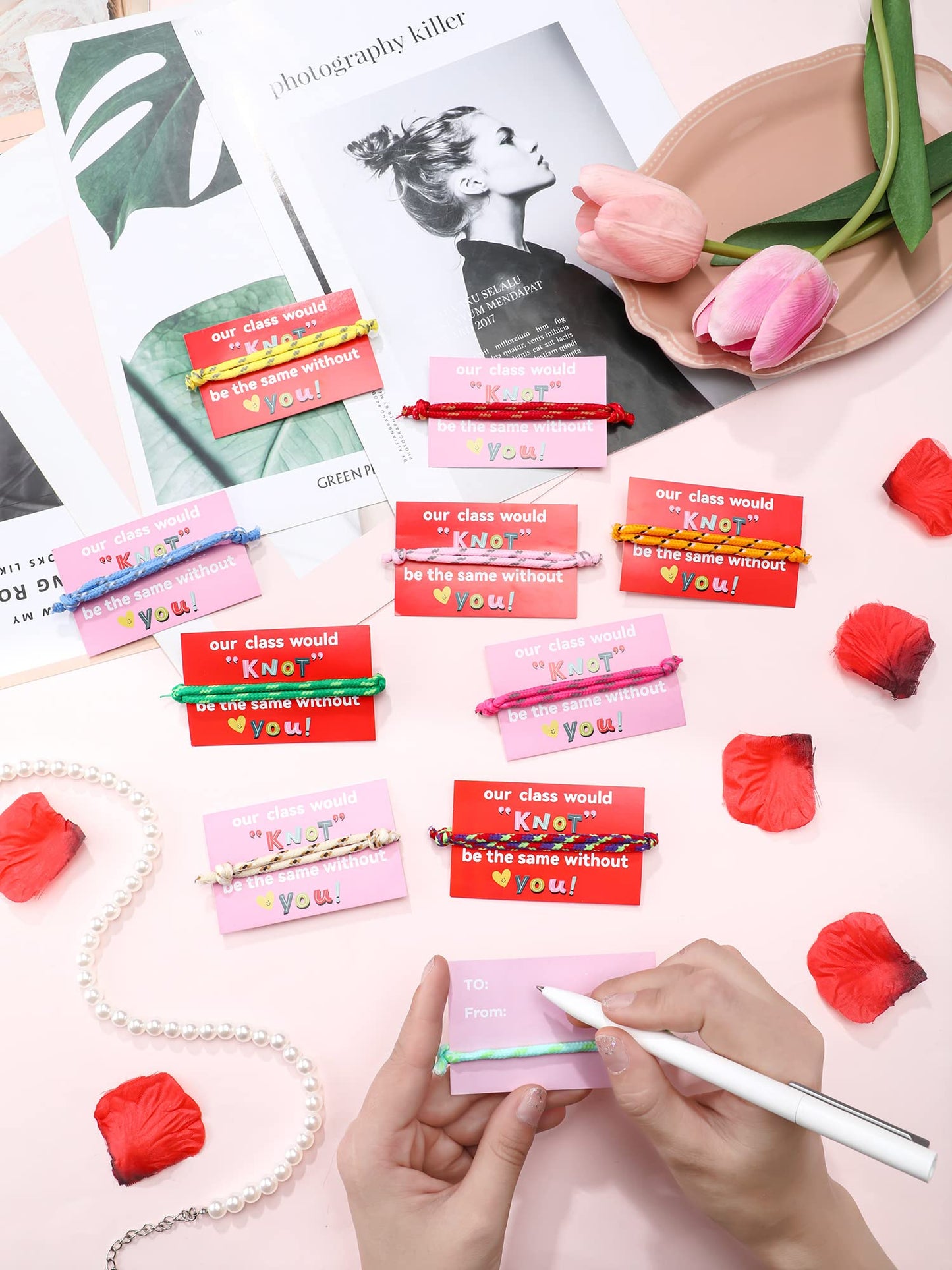 100 Pieces Valentine Knot Bracelets with Card Neon Rope Woven Friendship Bracelets for Kids Adjustable Rope Bracelets Bulk for G