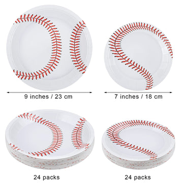 Durony 48 Pack Baseball Plates 9 Inch And 7 Inch Round Baseball Themed Paper Plates Baseball Dinner Plates For Game Day, Basebal