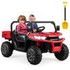 Costzon 24V Ride On Car, 2-Seater Electric Dump Truck W/Remote Control, Dump Bed & Shovel, 4 Spring Suspensions, Kids Utv W/Dual Rpm20000 Motors, Music, Wireless Design, Electric Car For Kids (Red)