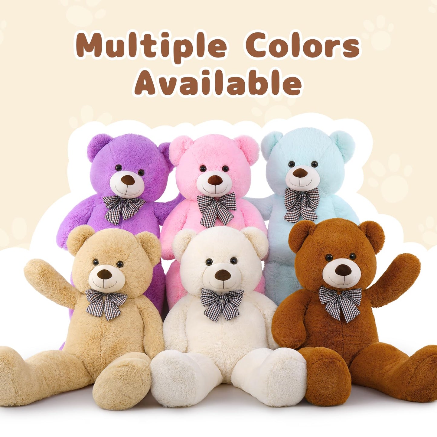 Maogolan Giant White Teddy Bear Stuffed Animal 5 Feet,Soft Cuddly Smiling Face Big Teddy Bear Plush Gift For Boyfriend Girlfriend