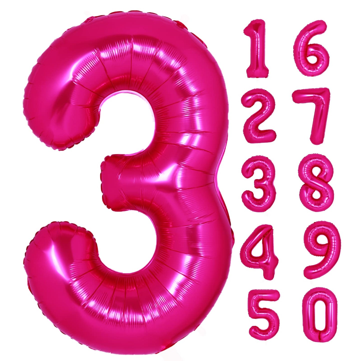 40 Inch Giant Hot Pink Number 3 Balloon, Helium Mylar Foil Number Balloons For Birthday Party, 3Rd Birthday Decorations For Kids