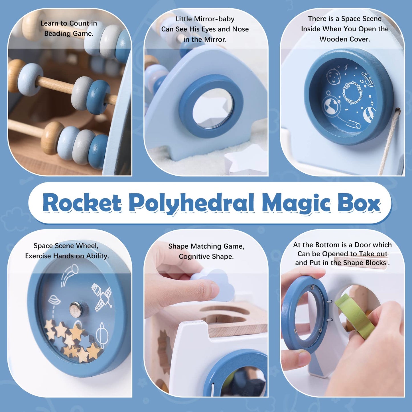 Smartwo Wooden Space Toy For Baby 1 Year Old, Montessori Toy For Babies 12-18 Months, Toddler Rocket Toy Age 1-3, Sensory Activi