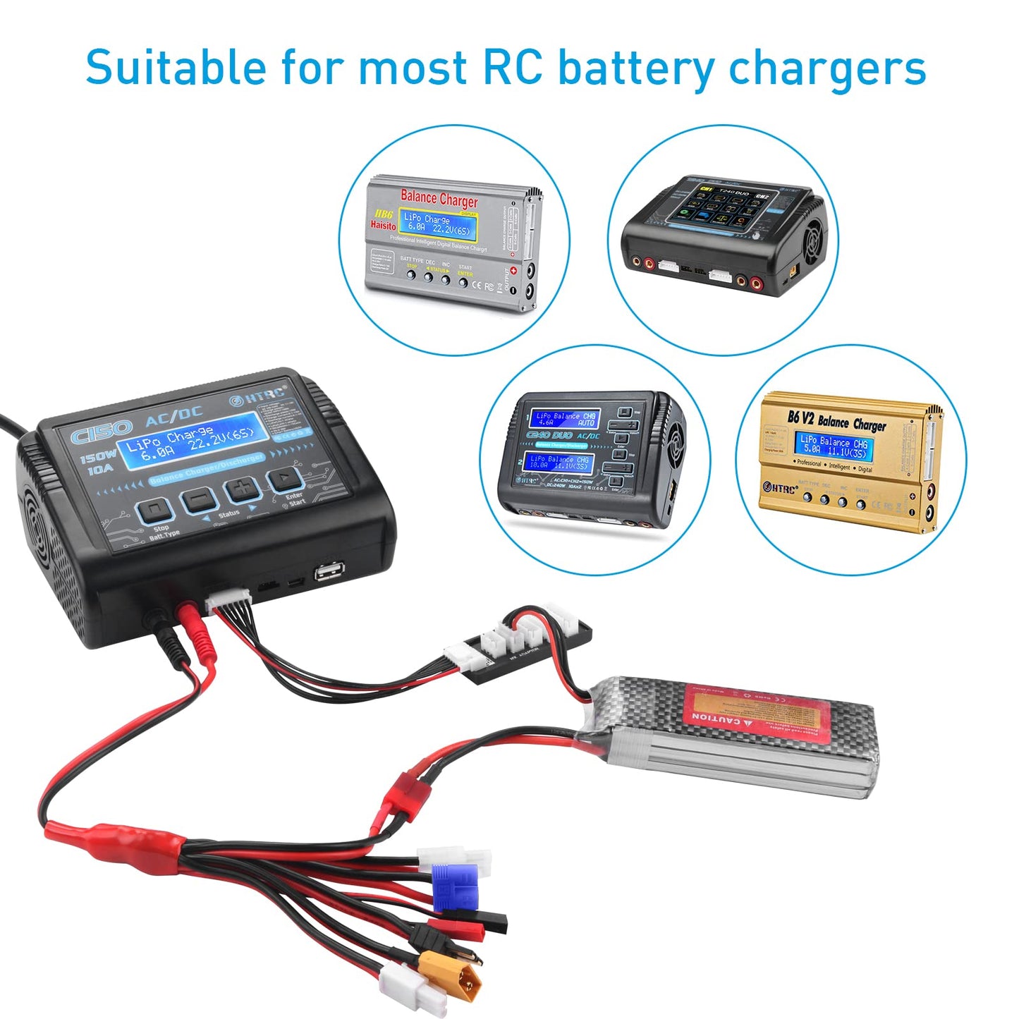 RC Lipo Battery Charger Adapter Connector Splitter Wire 8 in 1 Octopus Convert Cable to 4.0mm Banana Plug Lead Cable for TRX, T-