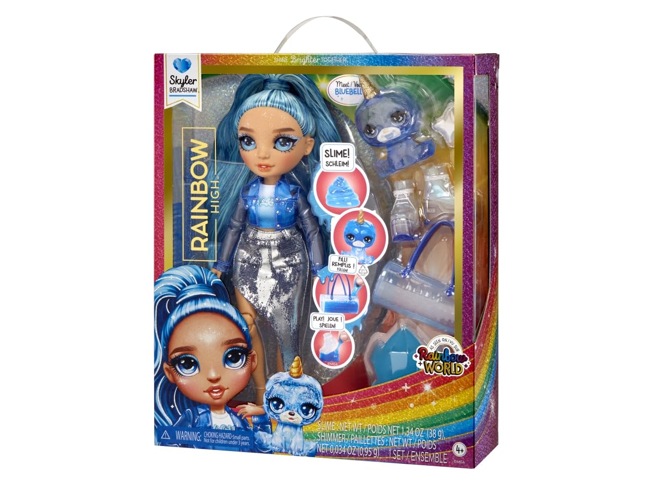 Rainbow High Fashion Doll With Slime & Pet - Skyler (Blue) - 28 Cm Twinkle Doll With Shining Deer, Magic Pet And Fashion Accessories - Children'S Toy - Ages 4-12 Years